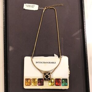 Vintage Gold-Tone Pendant Necklace with Multi-Color Stones